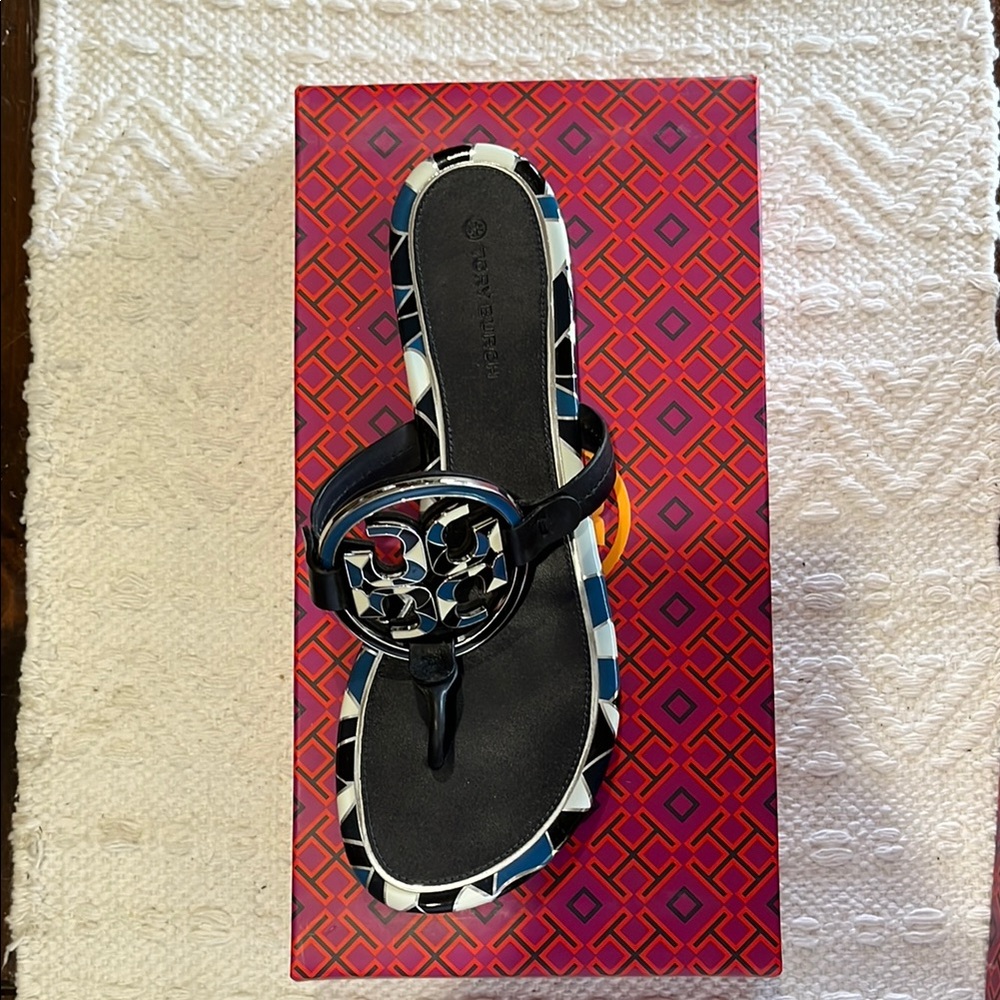 Tory Burch Black and Blue Thong Sandals